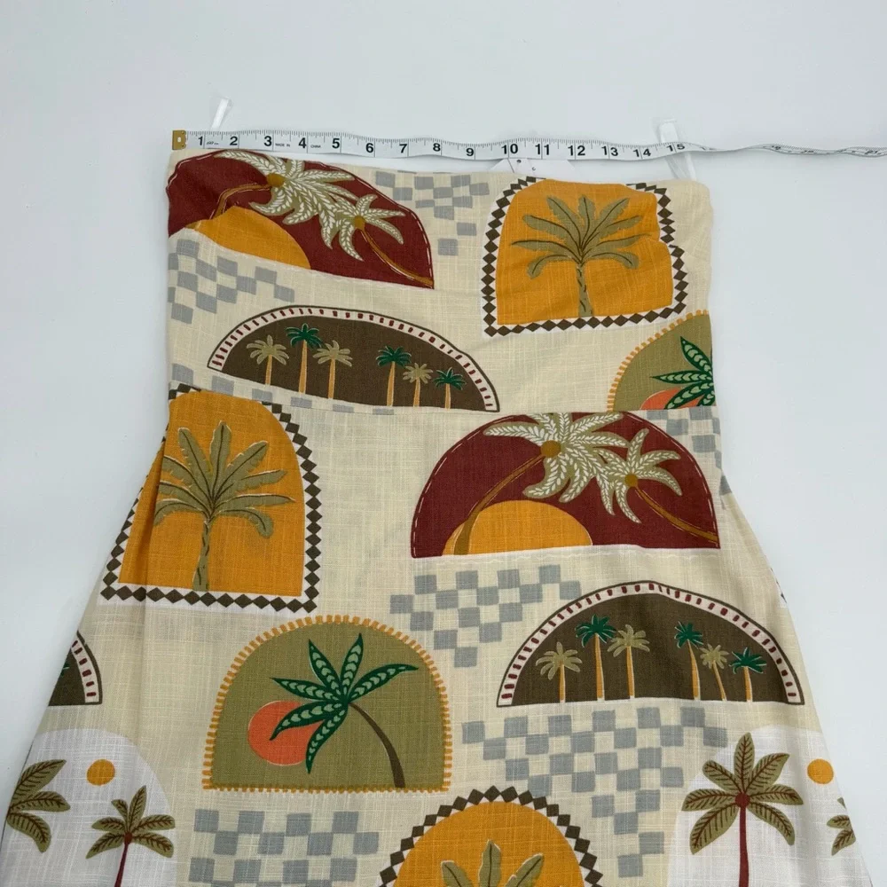 Paper Heart Dress Womens L Linen Blend Strapless Maxi Tropical Palms Long NWT